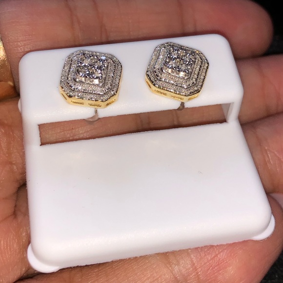Huge sale! 1/2ct REAL DIAMOND square earring NOT FAKE! Custom made beautiful WOW - Picture 4 of 10